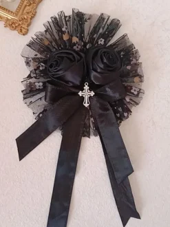 Gothique Lolita Accessoires Noir Volants Fleurs Couvre-chef Polyester Divers