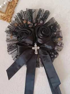 Gothique Lolita Accessoires Noir Volants Fleurs Couvre-chef Polyester Divers