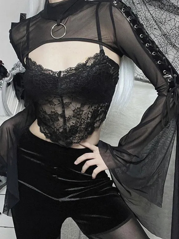Gothique Lolita Couvre Noir Top à Lacets Sexy Steampunk Vintage