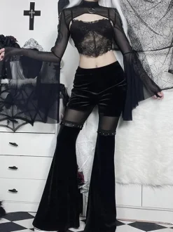 Gothique Lolita Couvre Noir Top à Lacets Sexy Steampunk Vintage
