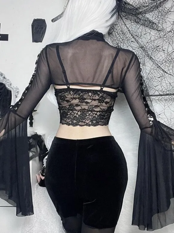 Gothique Lolita Couvre Noir Top à Lacets Sexy Steampunk Vintage
