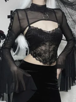 Gothique Lolita Couvre Noir Top à Lacets Sexy Steampunk Vintage