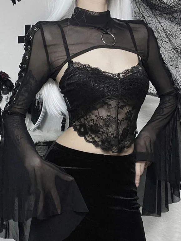 Gothique Lolita Couvre Noir Top à Lacets Sexy Steampunk Vintage