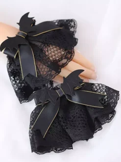 Gothique Lolita Noeuds Noirs Manchettes En Fibre De Polyester Noeud Divers Accessoires Lolita