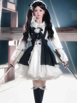 Gothique Lolita Robes Fleurs Volants Noir Noir