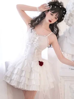 Gothique Lolita Robes Perles Arcs Noir Blanc Élastique Réglable