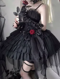 Gothique Lolita Robes Perles Arcs Noir Blanc Élastique Réglable