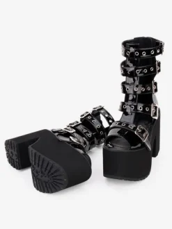 Gothique Lolita Sandal Bottes Oeillet Métallique Boucle Plate-forme Noir Lolita Chaussures Déguisements Halloween