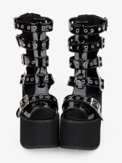 Gothique Lolita Sandal Bottes Oeillet Métallique Boucle Plate-forme Noir Lolita Chaussures Déguisements Halloween