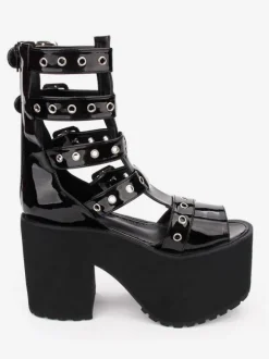 Gothique Lolita Sandal Bottes Oeillet Métallique Boucle Plate-forme Noir Lolita Chaussures Déguisements Halloween