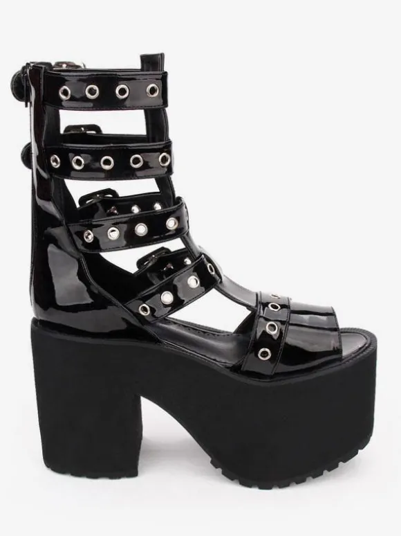 Gothique Lolita Sandal Bottes Oeillet Métallique Boucle Plate-forme Noir Lolita Chaussures Déguisements Halloween