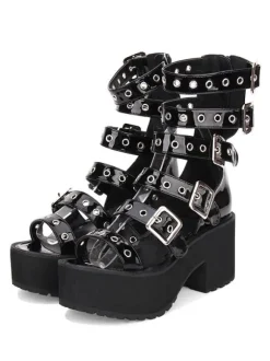 Gothique lolita sandale oeillet boucle plate-forme chunky talon pu noir lolita chaussures Déguisements Halloween