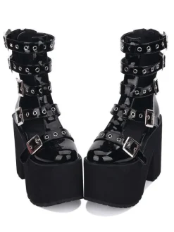 Gothique Lolita Sandale Oeillet Boucle Plate-Forme Glacé Synthétique Noir Lolita Chaussures Déguisements Halloween