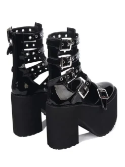 Gothique Lolita Sandale Oeillet Boucle Plate-Forme Glacé Synthétique Noir Lolita Chaussures Déguisements Halloween