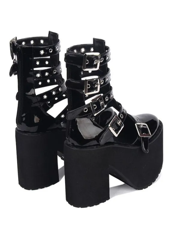 Gothique Lolita Sandale Oeillet Boucle Plate-Forme Glacé Synthétique Noir Lolita Chaussures Déguisements Halloween