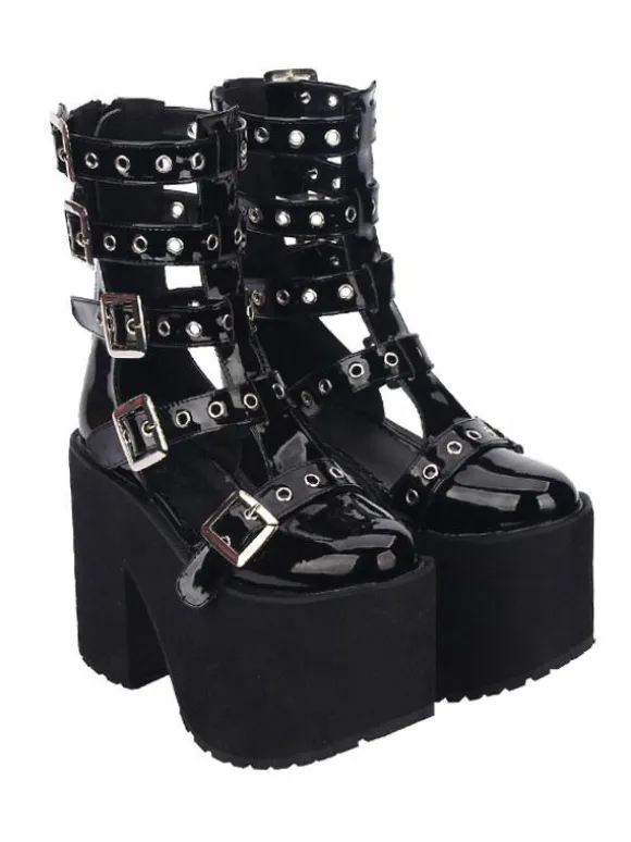 Gothique Lolita Sandale Oeillet Boucle Plate-Forme Glacé Synthétique Noir Lolita Chaussures Déguisements Halloween