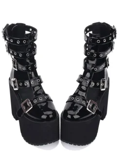 Gothique Lolita Sandale Oeillet Boucle Plate-Forme Glacé Synthétique Noir Lolita Chaussures Déguisements Halloween