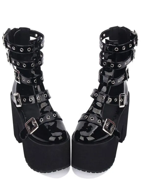 Gothique Lolita Sandale Oeillet Boucle Plate-Forme Glacé Synthétique Noir Lolita Chaussures Déguisements Halloween