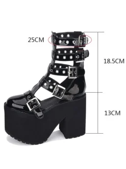 Gothique Lolita Sandale Oeillet Boucle Plate-Forme Glacé Synthétique Noir Lolita Chaussures Déguisements Halloween