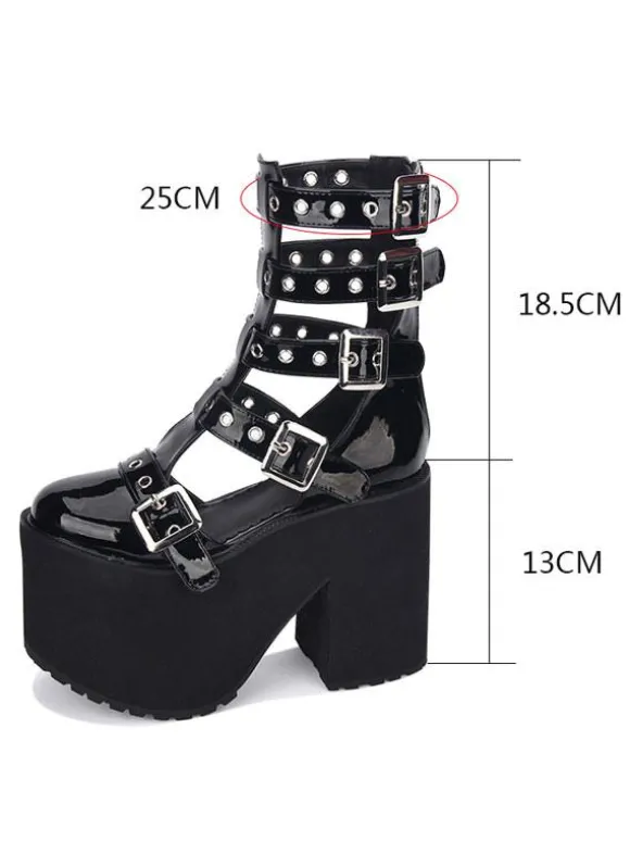 Gothique Lolita Sandale Oeillet Boucle Plate-Forme Glacé Synthétique Noir Lolita Chaussures Déguisements Halloween