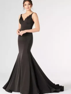 Gothique Noir Robes De Mariée Sirène Sans Manches Dos Nu Zipper Dentelle Avec Train Robe De Mariée Personnalisation Gratuite