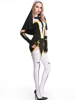 Halloween Carnaval Costumes Noire S艙ur Croix Découpée 4 Pièces Costumes de Fête