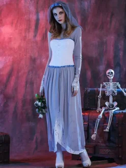 Halloween Costume Blanc Chapellerie Robe Femmes Mariée Set Costumes de Fêtes Déguisements Halloween