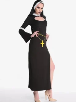 Halloween Costume Robe Noire Cagoule Femmes Nonne Set Mardi Gras Costumes de Fêtes Déguisements Halloween