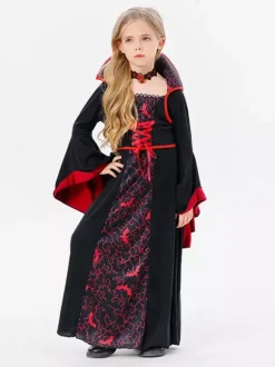 Halloween Costumes d'Halloween pour enfants Ensemble en polyester noir pour Halloween Robe à collier pour enfants