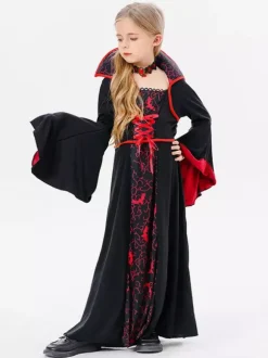 Halloween Costumes d'Halloween pour enfants Ensemble en polyester noir pour Halloween Robe à collier pour enfants