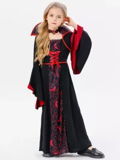 Halloween Costumes d'Halloween pour enfants Ensemble en polyester noir pour Halloween Robe à collier pour enfants