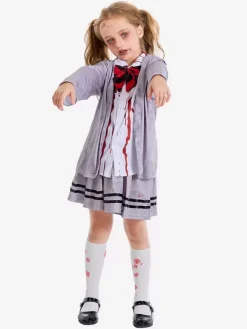 Halloween Costumes d'Halloween pour enfants Ensemble d'Halloween gris Jupe cravate en polyester pour enfants