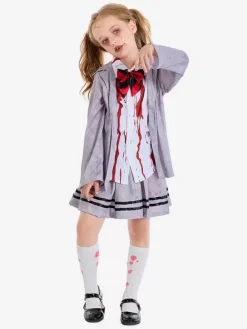 Halloween Costumes d'Halloween pour enfants Ensemble d'Halloween gris Jupe cravate en polyester pour enfants