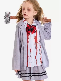 Halloween Costumes d'Halloween pour enfants Ensemble d'Halloween gris Jupe cravate en polyester pour enfants