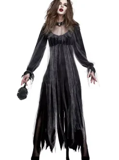 Halloween Costumes Zombie Cosplay Effrayant Noire Femme Robe Choker Tulle Costume Déguisement Halloween