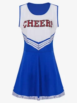 Halloween Déguisement Cheerleader Pom-pom Girl Adulte Pour Femmes Noir Sexy Polyester Robe Courte Vacances Costumes Ensemble Complet