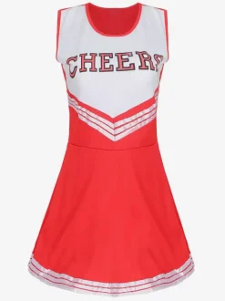 Halloween Déguisement Cheerleader Pom-pom Girl Adulte Pour Femmes Noir Sexy Polyester Robe Courte Vacances Costumes Ensemble Complet