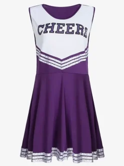Halloween Déguisement Cheerleader Pom-pom Girl Adulte Pour Femmes Noir Sexy Polyester Robe Courte Vacances Costumes Ensemble Complet