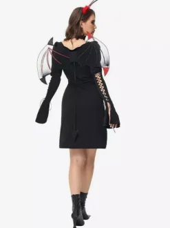 Halloween Ensemble De Costumes De Vampire Déguisement Démon Sexy Noir Robe Accessoires