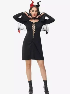Halloween Ensemble De Costumes De Vampire Déguisement Démon Sexy Noir Robe Accessoires