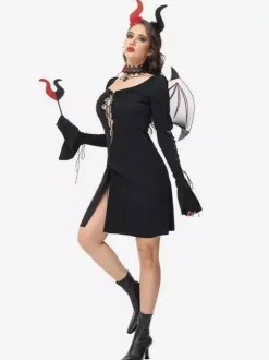 Halloween Ensemble De Costumes De Vampire Déguisement Démon Sexy Noir Robe Accessoires