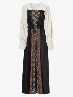 Halloween Ensemble de robe cape rétro noire pour costumes de vacances