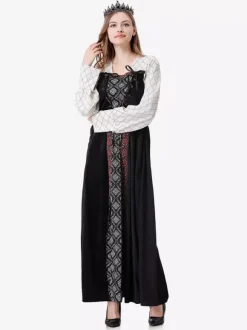 Halloween Ensemble de robe cape rétro noire pour costumes de vacances