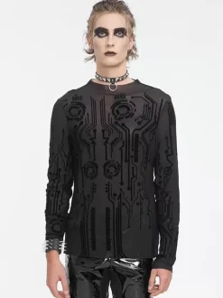 Halloween Haut transparent sexy à col mi-haut et à manches longues pour homme style gothique punk foncé