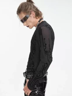 Halloween Haut transparent sexy à col mi-haut et à manches longues pour homme style gothique punk foncé