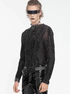 Halloween Haut transparent sexy à col mi-haut et à manches longues pour homme style gothique punk foncé