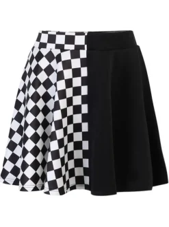 Halloween Jupe Gothique Pour Femmes Chaînes Noires Oeillets Hip Hop Polyester Motif À Carreaux Mini Jupe