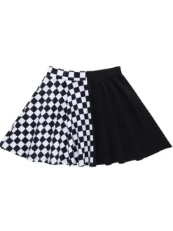 Halloween Jupe Gothique Pour Femmes Chaînes Noires Oeillets Hip Hop Polyester Motif À Carreaux Mini Jupe
