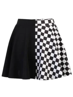 Halloween Jupe Gothique Pour Femmes Chaînes Noires Oeillets Hip Hop Polyester Motif À Carreaux Mini Jupe