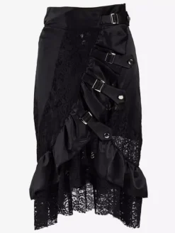 Halloween Jupe gothique punk rock en dentelle noire taille haute irrégulière